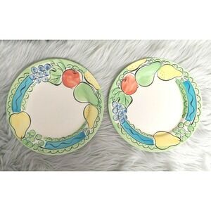 Vintage Lot of 2 Sango Orchard Round Dinner Plate Hand Painted Retro10 3/4"